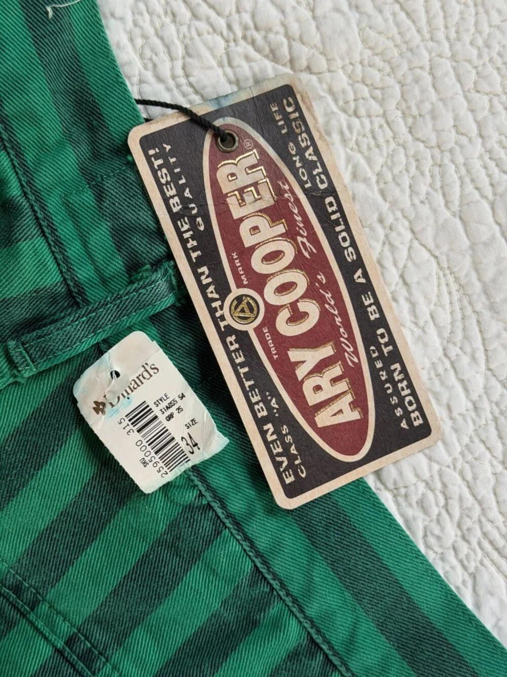 Vintage Ary Cooper Green Black Striped Shorts Men's 34 Cotton 90s Made in Hong K